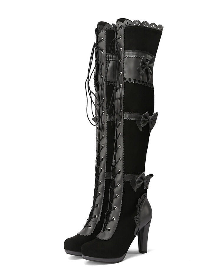 Gothic LaceUp High Heel Platform Boots