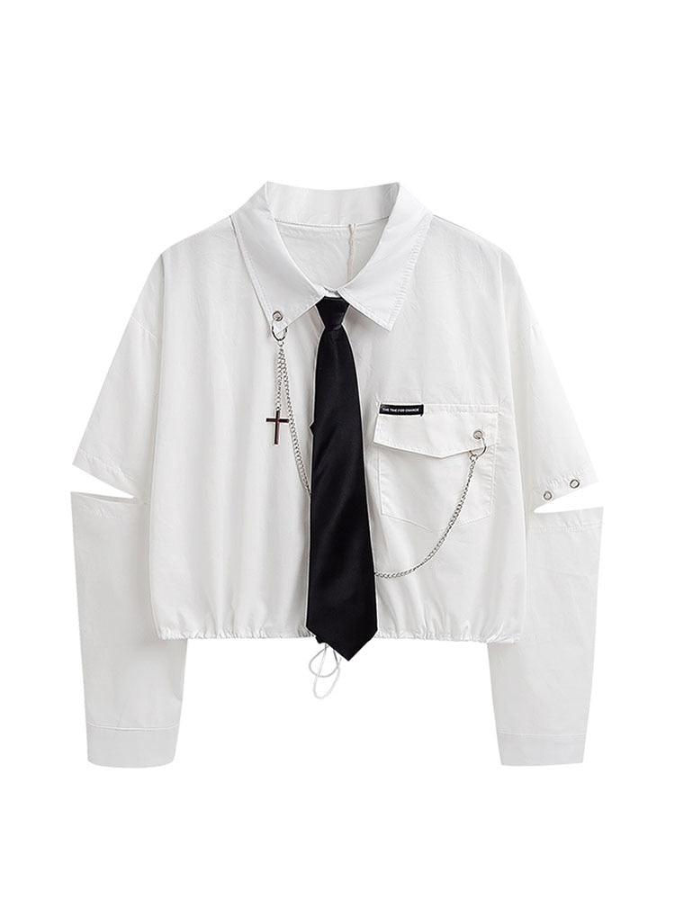 Edgy and Fashionable Men's Gothic Shirt with Distressed Finish and Chain Detailing