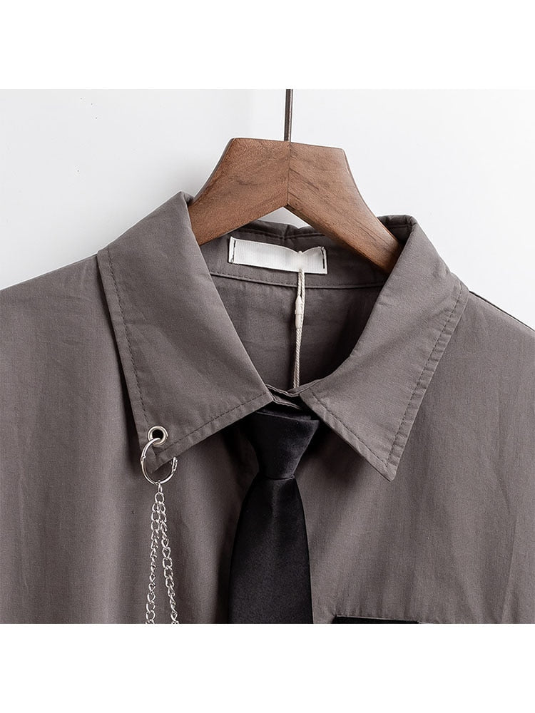 Black Gothic Shirt with Tie and Chain, Great for a Dark and Alternative Wardrobe