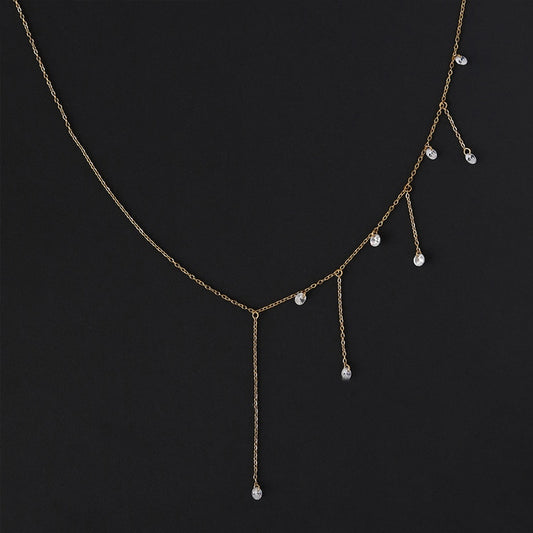 Starlight Tassel Zircon Necklace Clavicle Chain Stainless Steel Plated Gold