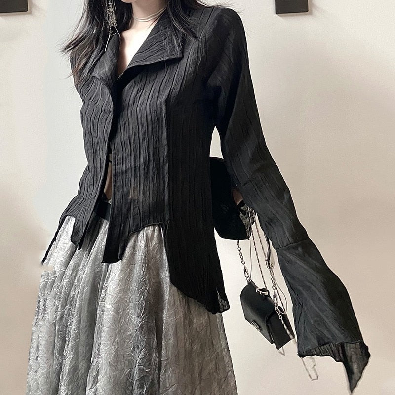 Gothic Black Shirt Aesthetic Blouse