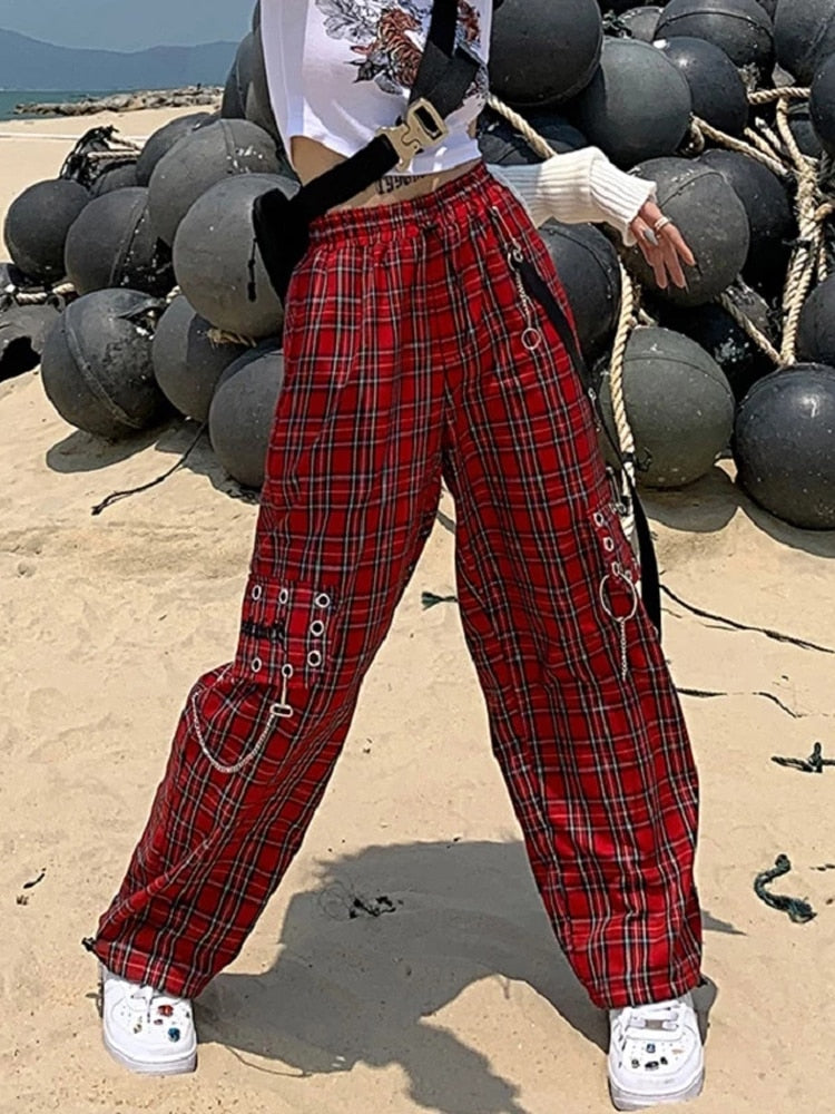 Gothic Punk Cargo Plaid Pants