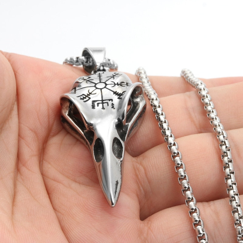 Gothic Chain Necklace with Odin Crow Skull Pendant
