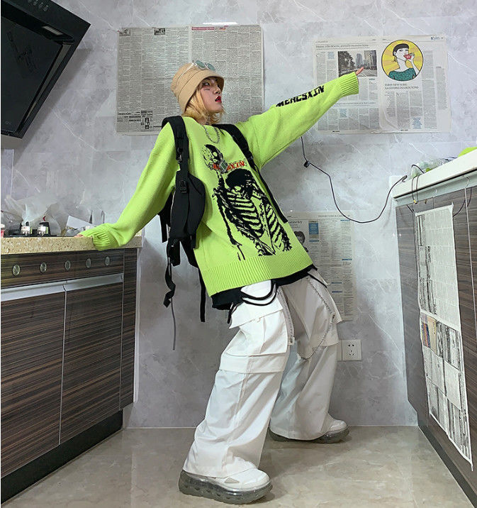 Gothic White Cargo Pants with Chain