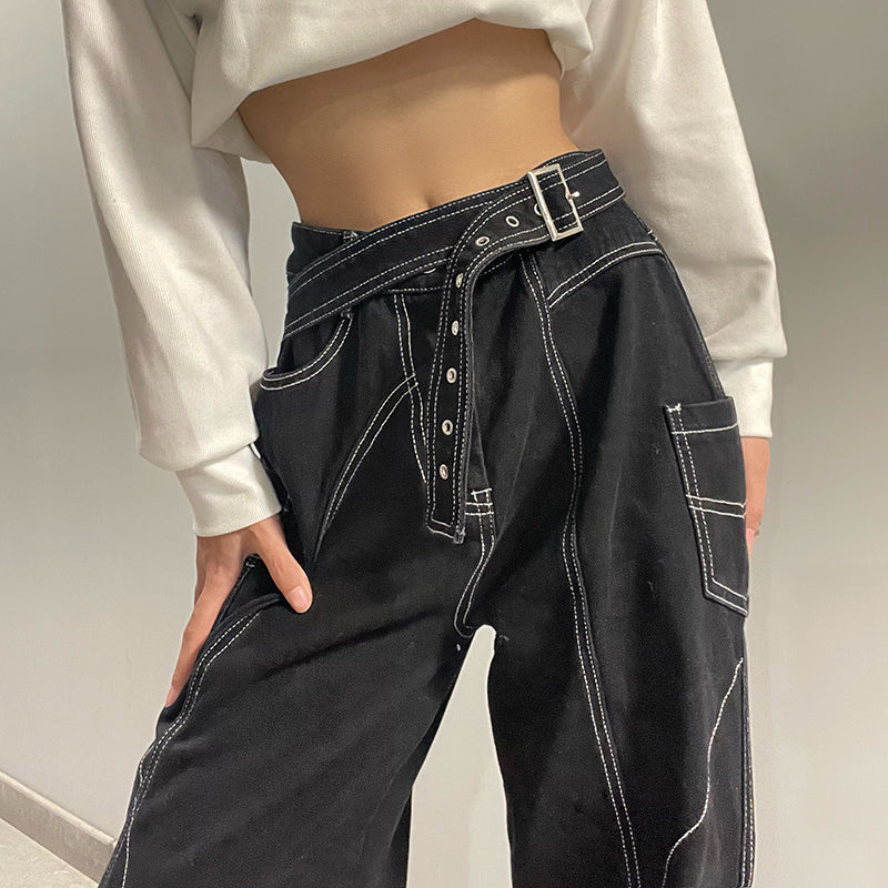Gothic Black Wide Leg Jeans