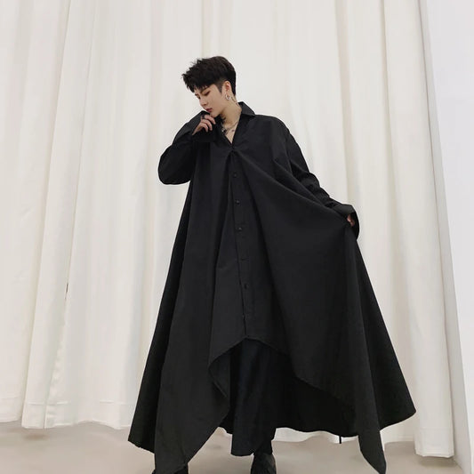 Men's Long Sleeve Rope Shirt Dress - Vintage Gothic Style Kimono