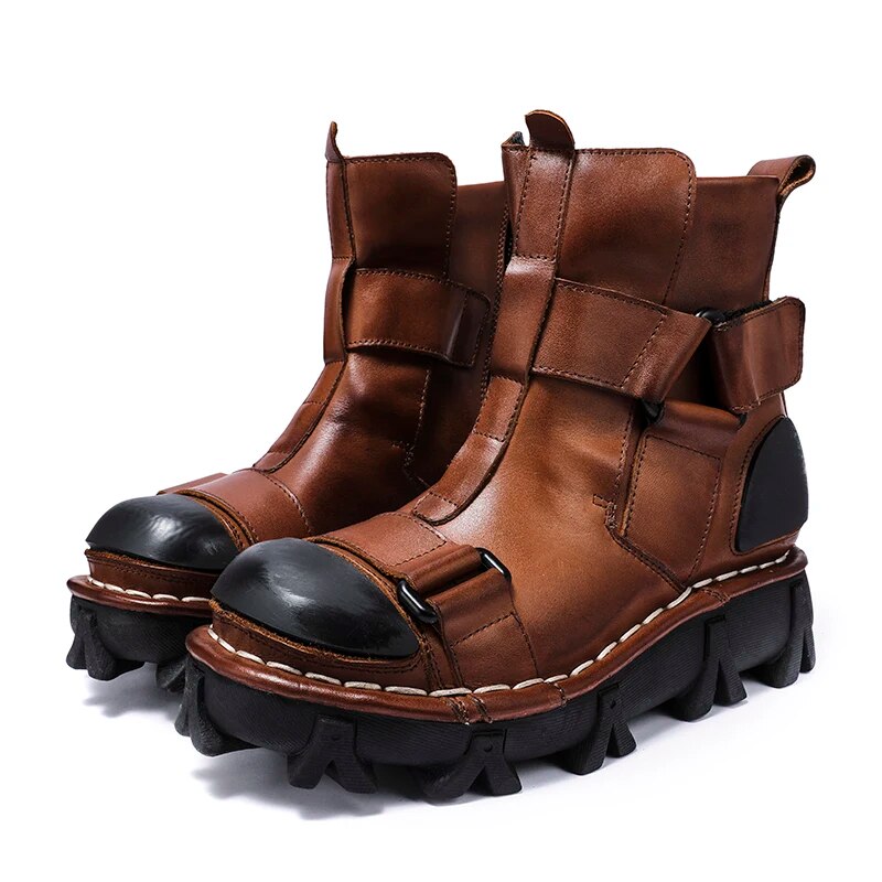 2023 New Men's Gothic Skull Leather Motorcycle Boots