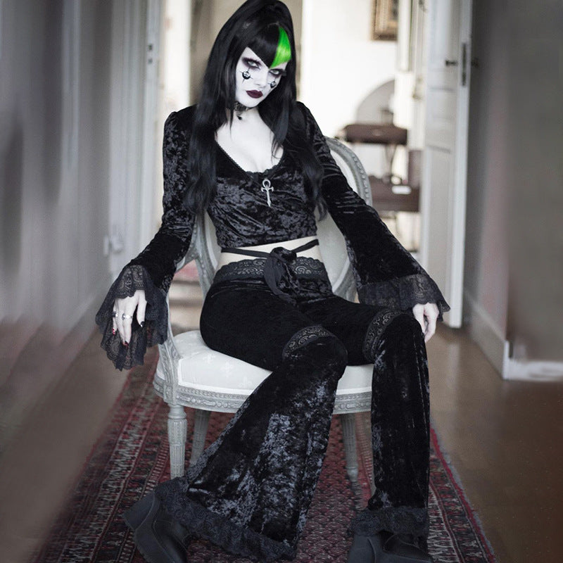 Gothic Patchwork Lace Flare Pants