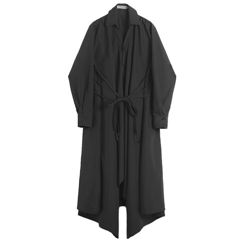 Black  Rope Shirt Dress - Men's Gothic Kimono Style