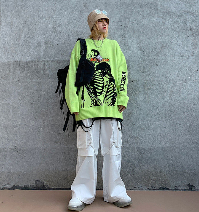 Gothic White Cargo Pants with Chain