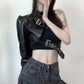 Add a touch of dark elegance to your wardrobe with this gothic PU leather crop top."