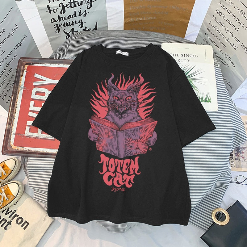 Goth Cat Y2K T-Shirt