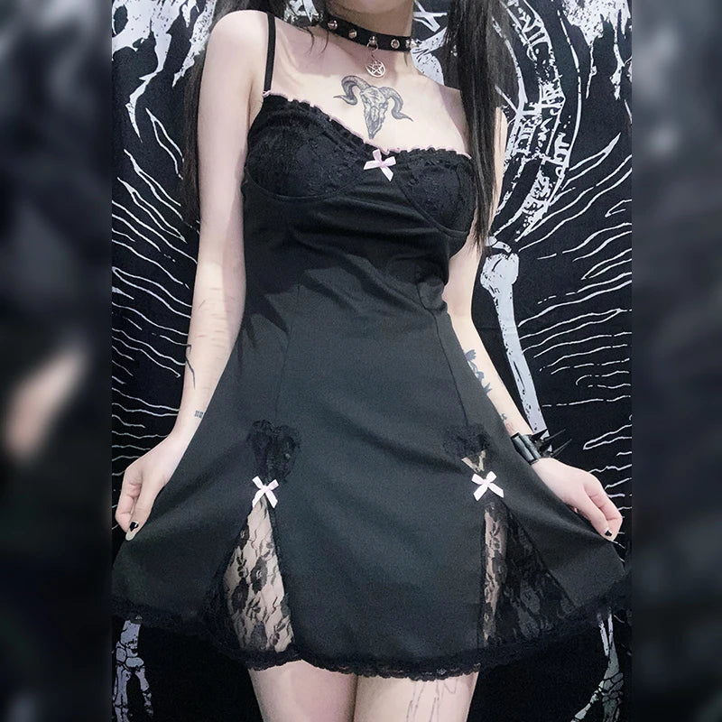 Black Gothic Lolita Style Mini A-line Dress for Women
