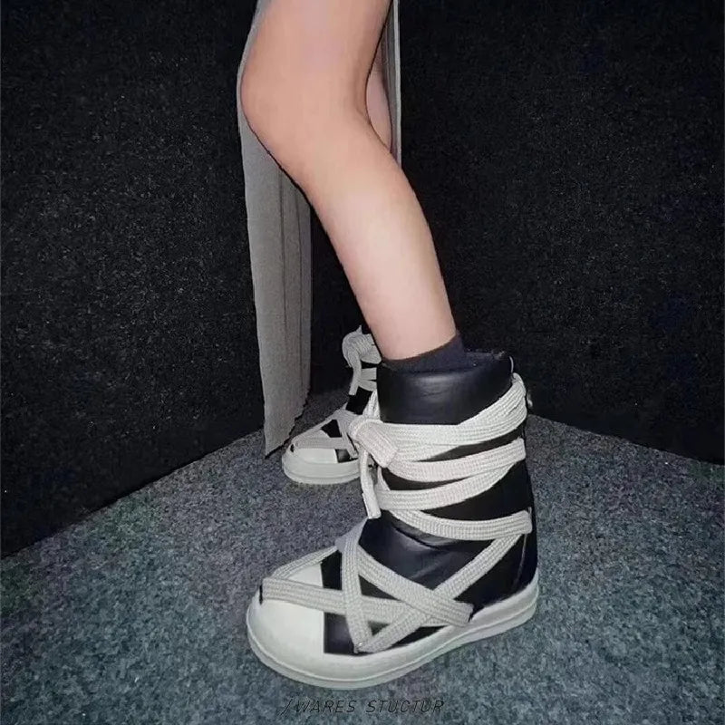 High Top Platform Cross-Tied Sneakers - Unisex Casual Boots