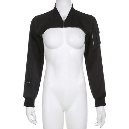 Gothic-inspired black jacket with quilted details and silver-tone hardware
