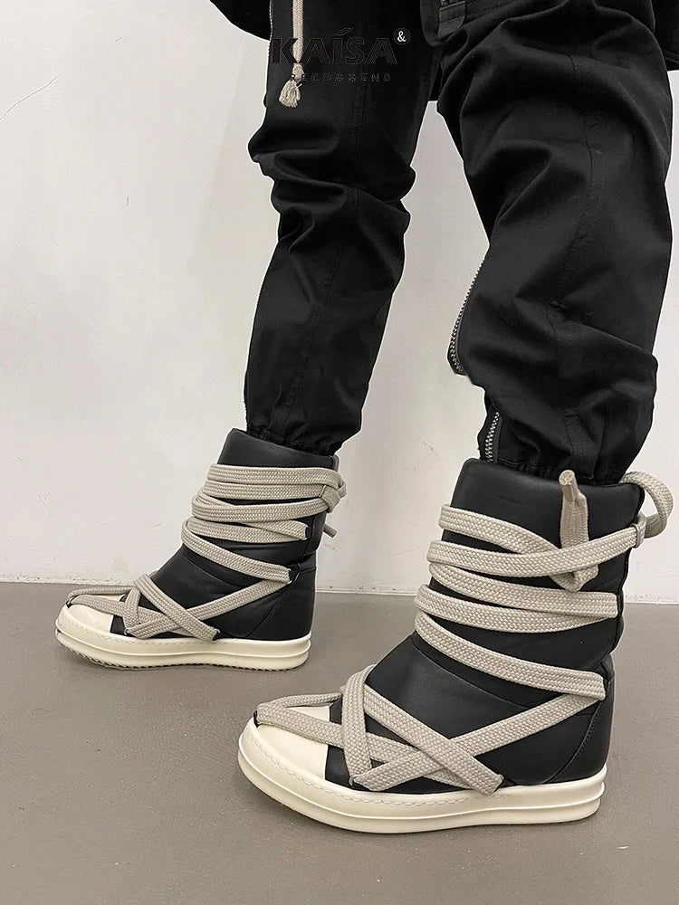 High Top Platform Cross-Tied Sneakers - Unisex Casual Boots