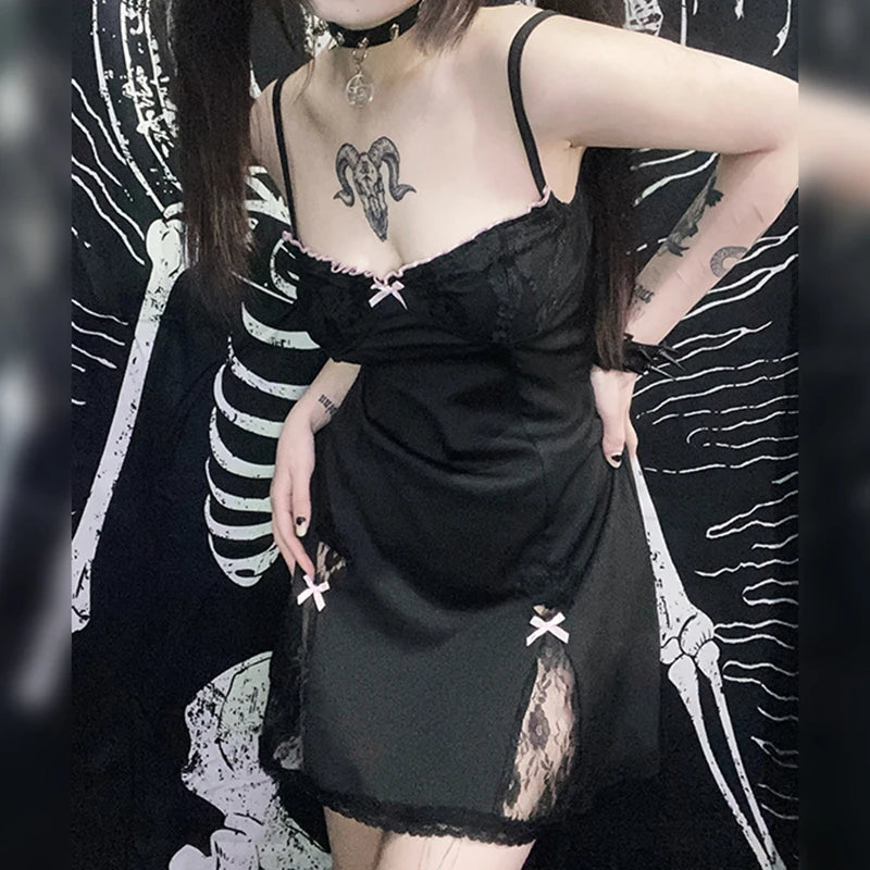 Black Gothic Lolita Style Mini A-line Dress for Women