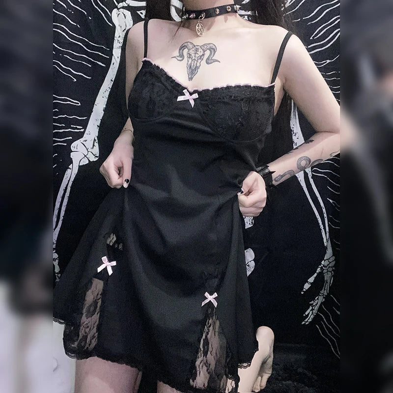 Black Gothic Lolita Style Mini A-line Dress for Women