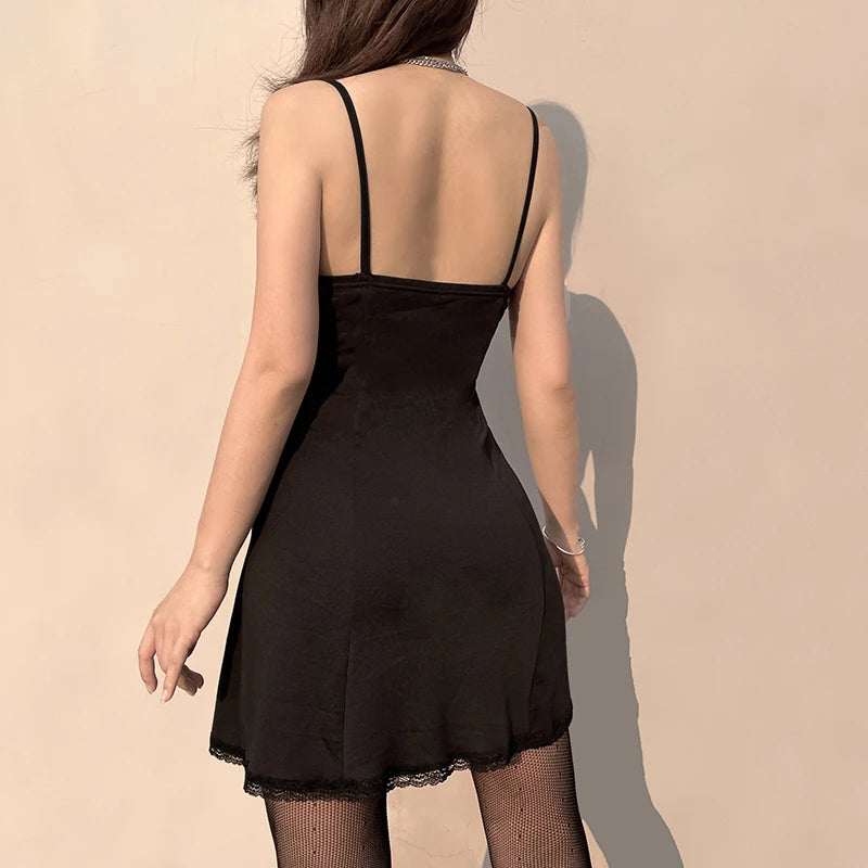 Black Gothic Lolita Style Mini A-line Dress for Women