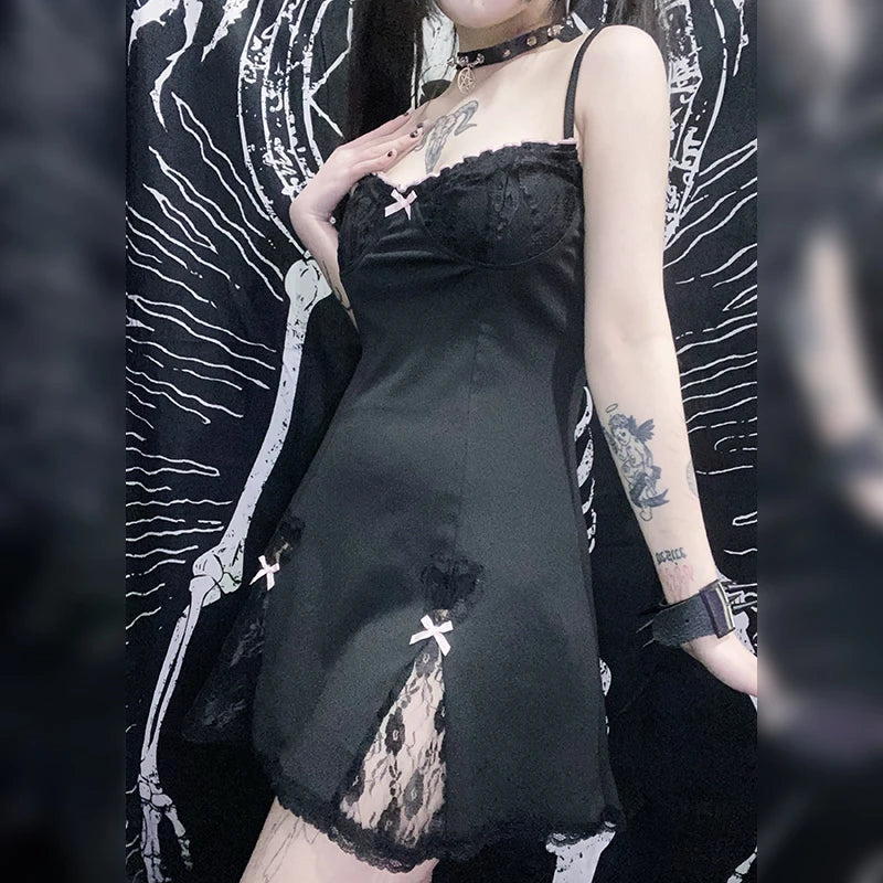 Black Gothic Lolita Style Mini A-line Dress for Women