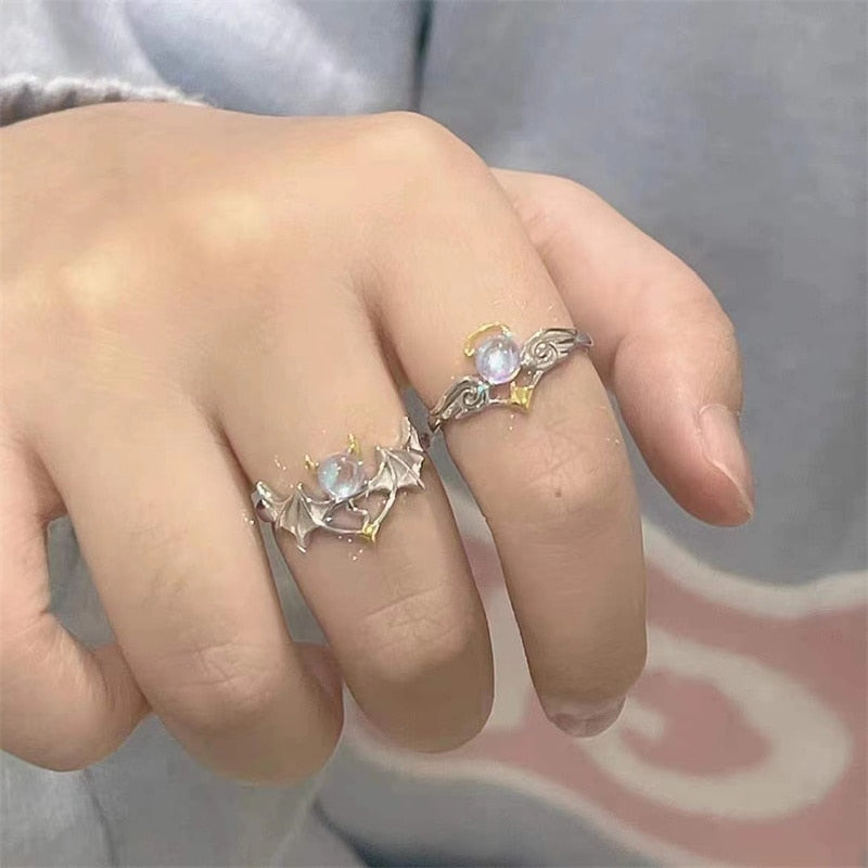 Finger Rings for Couples-Romantic Angel and Demon Wings
