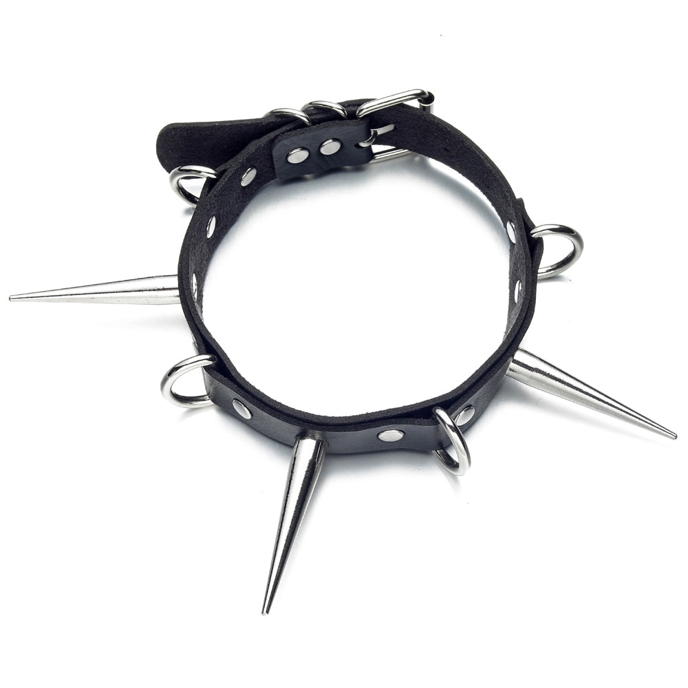 Gothic Choker Necklace - Big Long Spikes with Rivets
