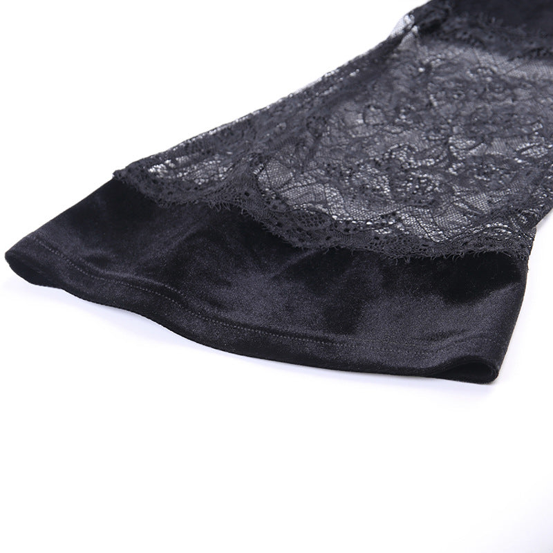 Gothic Lace Flare Sleeve Tee with Unique Design: Stand out from the crowd with this gothic-inspired tee featuring lace flare sleeves and a unique design.