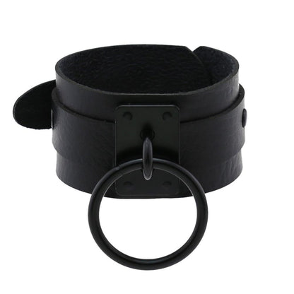 Gothic Leather Wristband with Circle Pendant