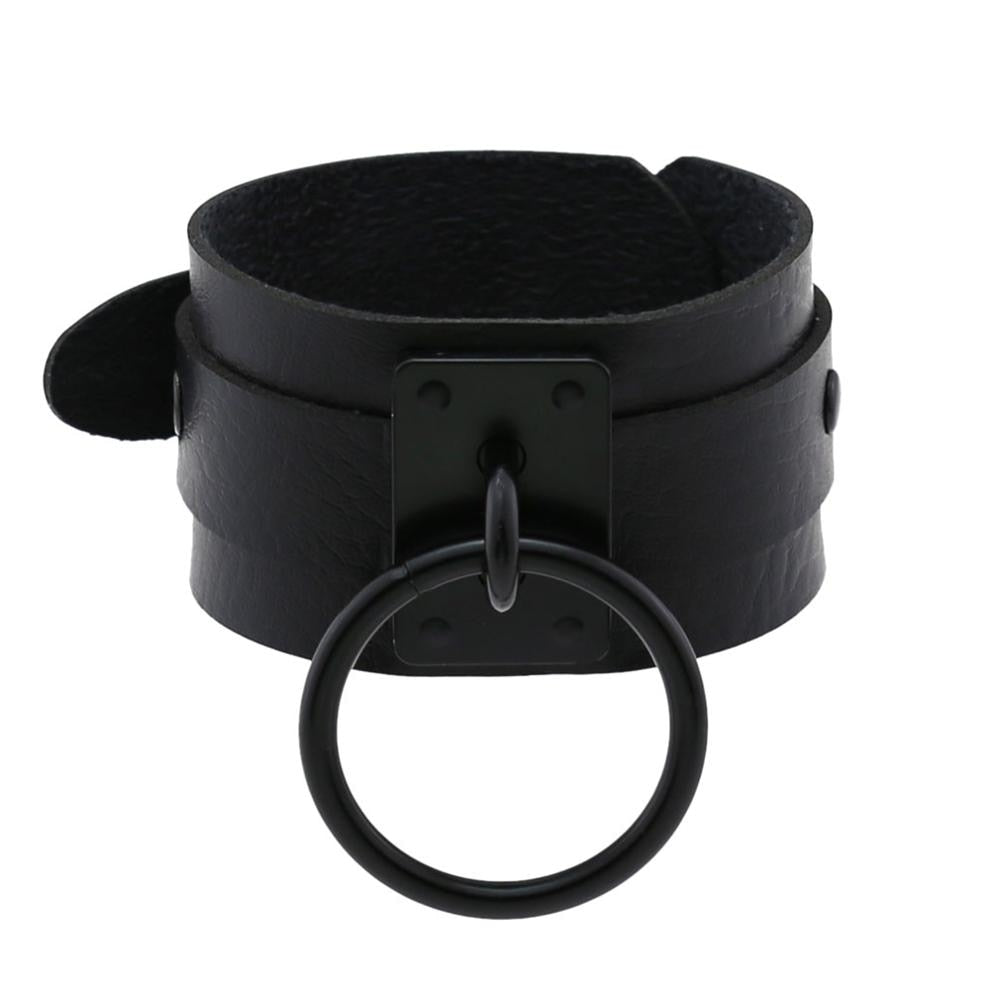 Gothic Leather Wristband with Circle Pendant
