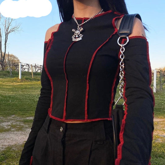 Gothic Hollow Out Long Sleeve Crop Top