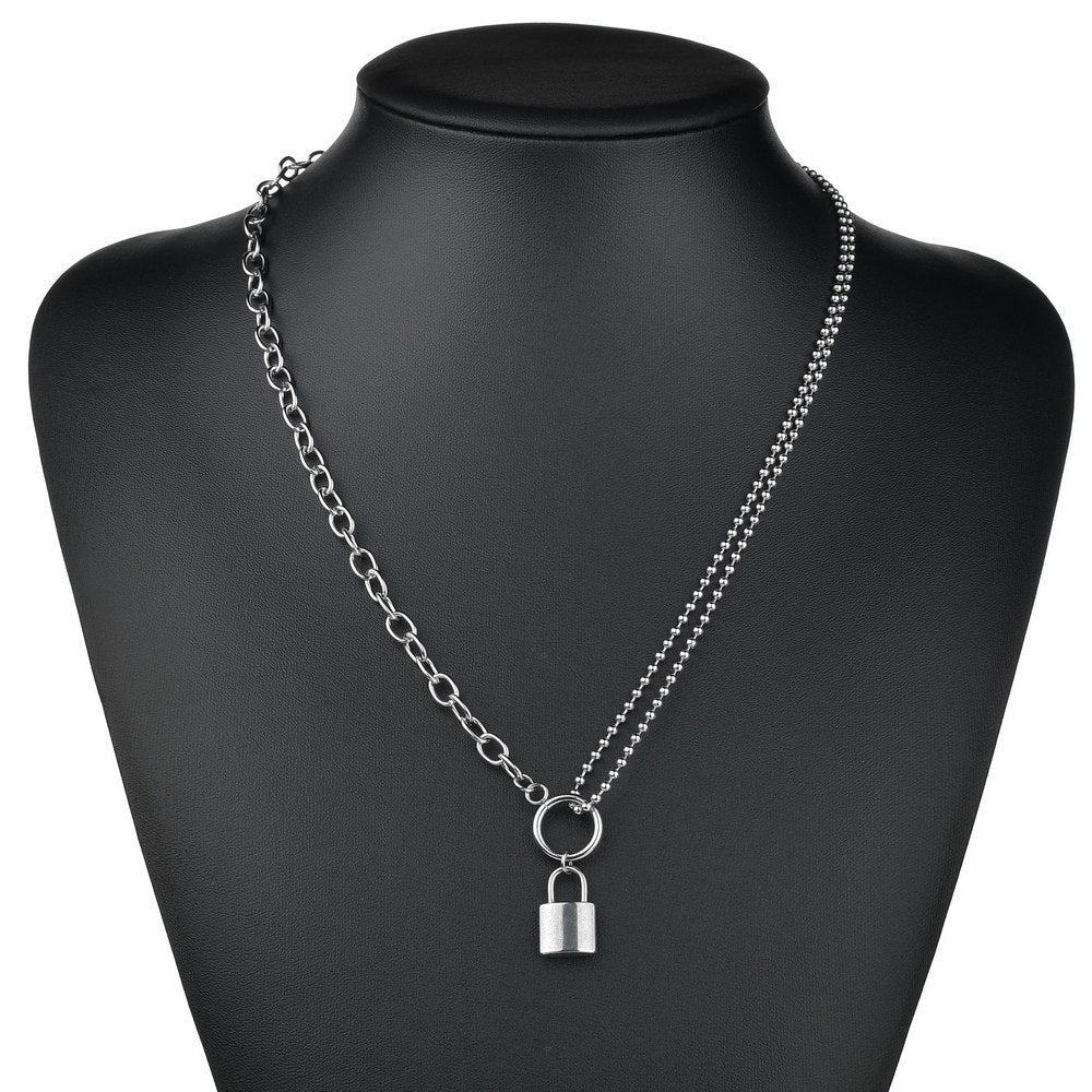 Hip Hop Multi Layers chain necklace with heart lock