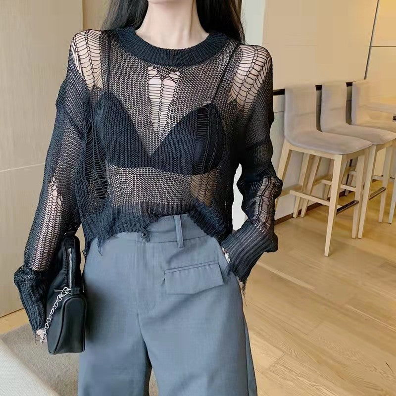 Unique Gothic Women's Sweater with Thin and Lightweight Fabric for Layering"