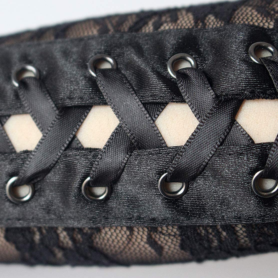 Punk Elbow-Arm Warmer Gloves with Fishnet Mesh and Laces