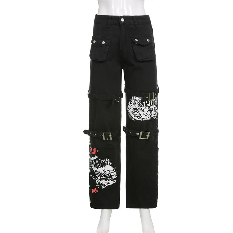 Eyelet Buckle Cyber Punk Baggy Jeans Y2K