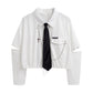 Gothic-inspired Button-Up Shirt for Men with Tie and Chain Design, Perfect for a Bold Statement Look