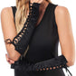 Punk Elbow-Arm Warmer Gloves with Fishnet Mesh and Laces