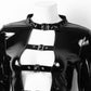 Striking wet look crop top with edgy buckles for a punk rock vibe