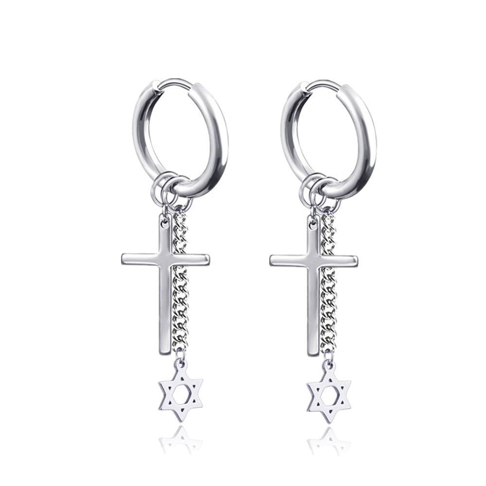 Gothic Chain Hoop Earrings with Multiple Pendant Designs