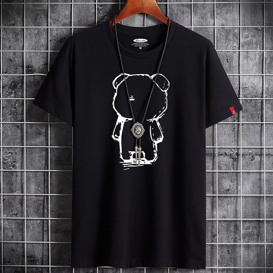 "Gothic white O-neck oversized shirt with anime man print"