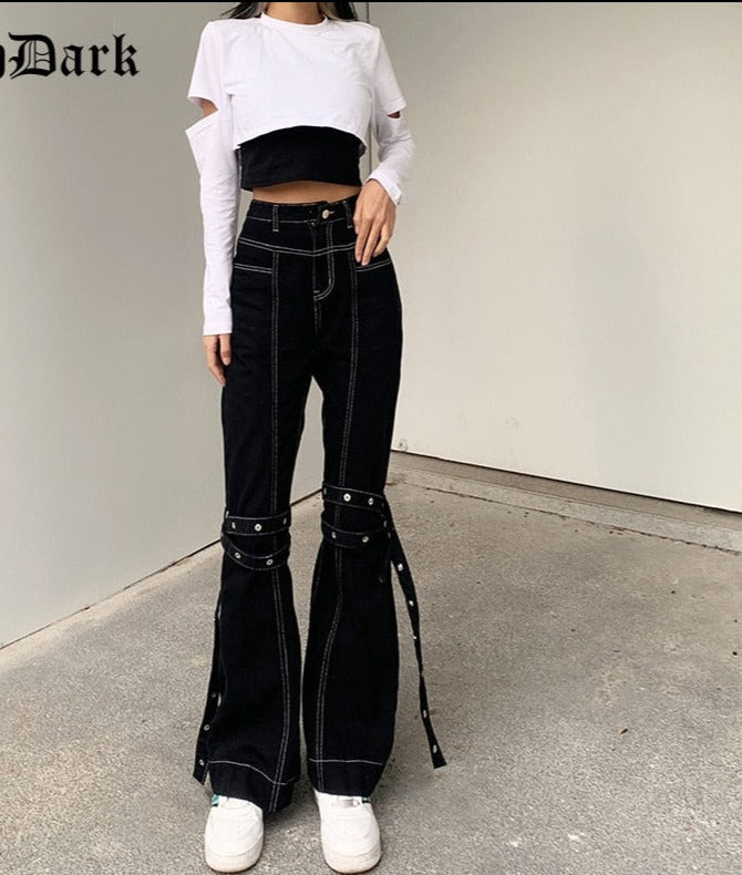 Gothic Grunge Black Jeans for Women