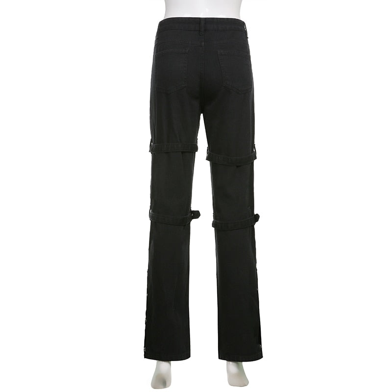Gothic E-girl Black Cargo Capri Pants