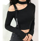Gothic Korean Style Buckle Women Turtleneck Sleeve T Shirt - Effortlessly Cool and Stylish
