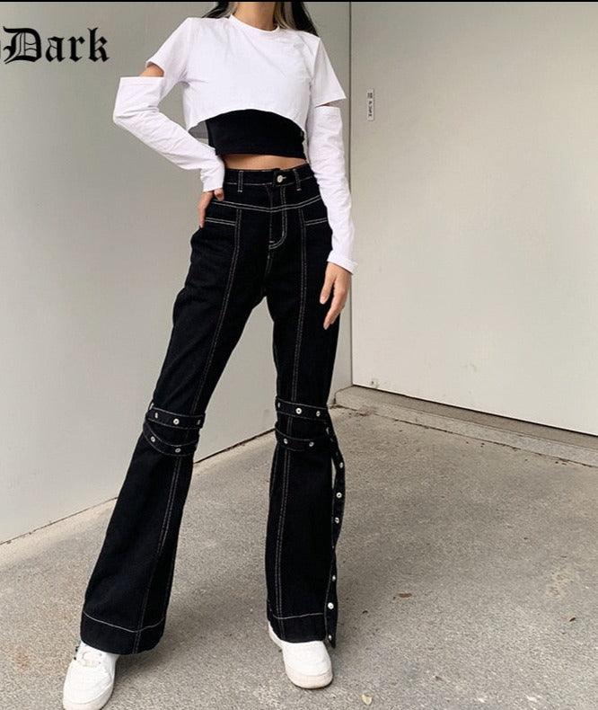 Gothic Grunge Black Jeans for Women