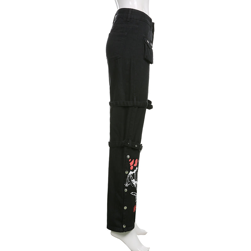 Gothic E-girl Black Cargo Capri Pants