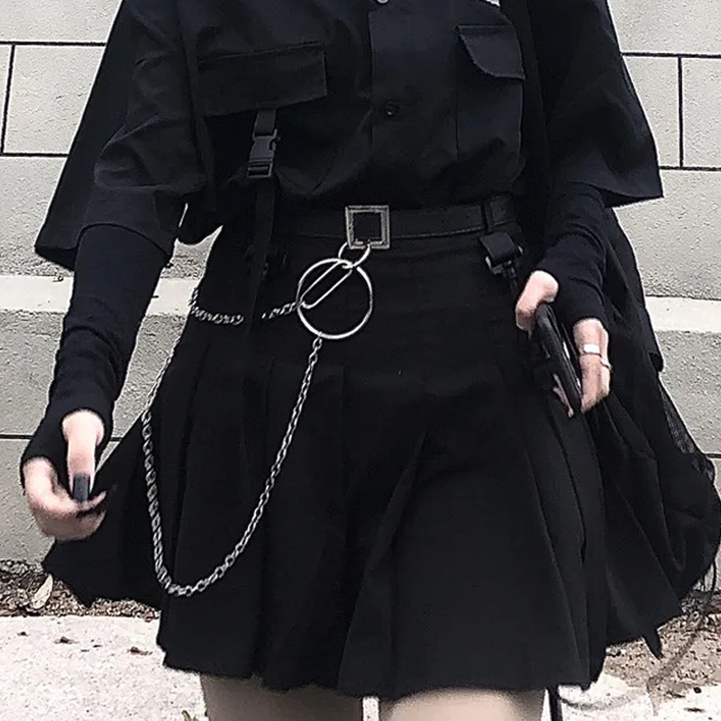 Gothic Korean  Loose BF Shirt and Skirt Set