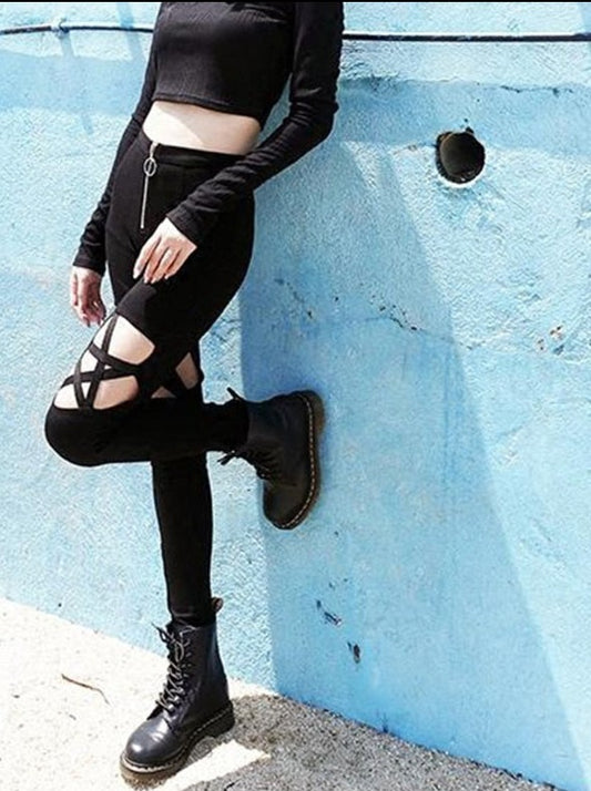 Gothic Black Pants Five Pointed Star Trousers