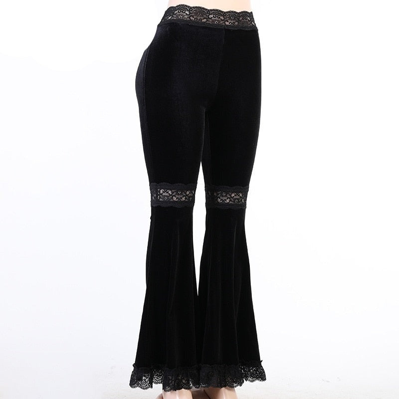 Gothic Velvet Lace Patchwork Flare Pants