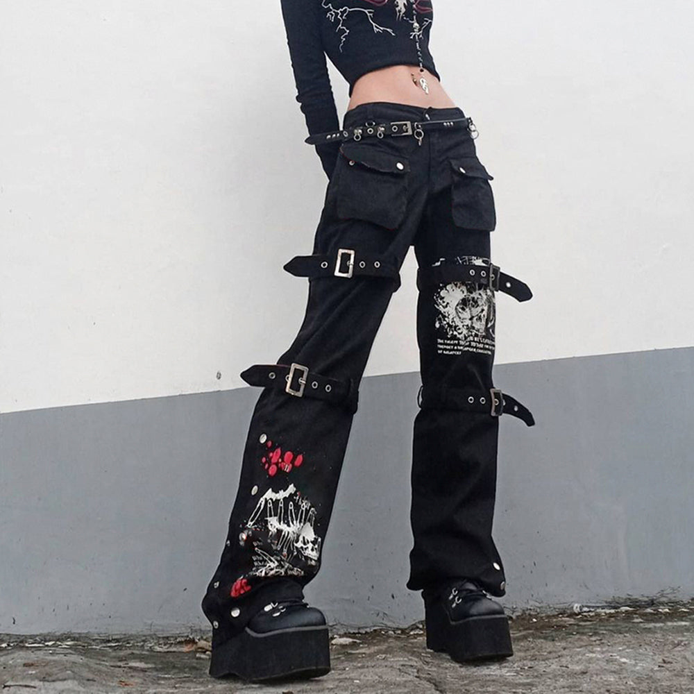 Eyelet Buckle Cyber Punk Baggy Jeans Y2K