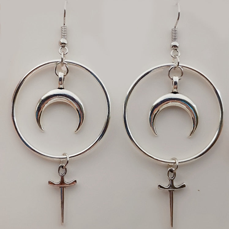 Gothic OCCULT MOON & DAGGER EARRINGS