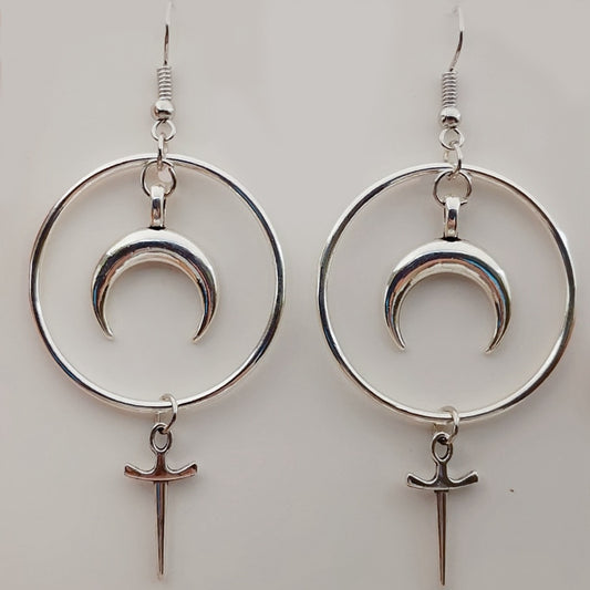 Gothic OCCULT MOON & DAGGER EARRINGS